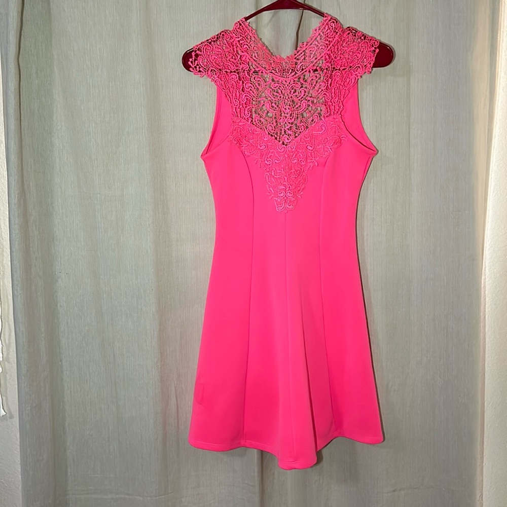 Neon Pink Lace Detail Dress